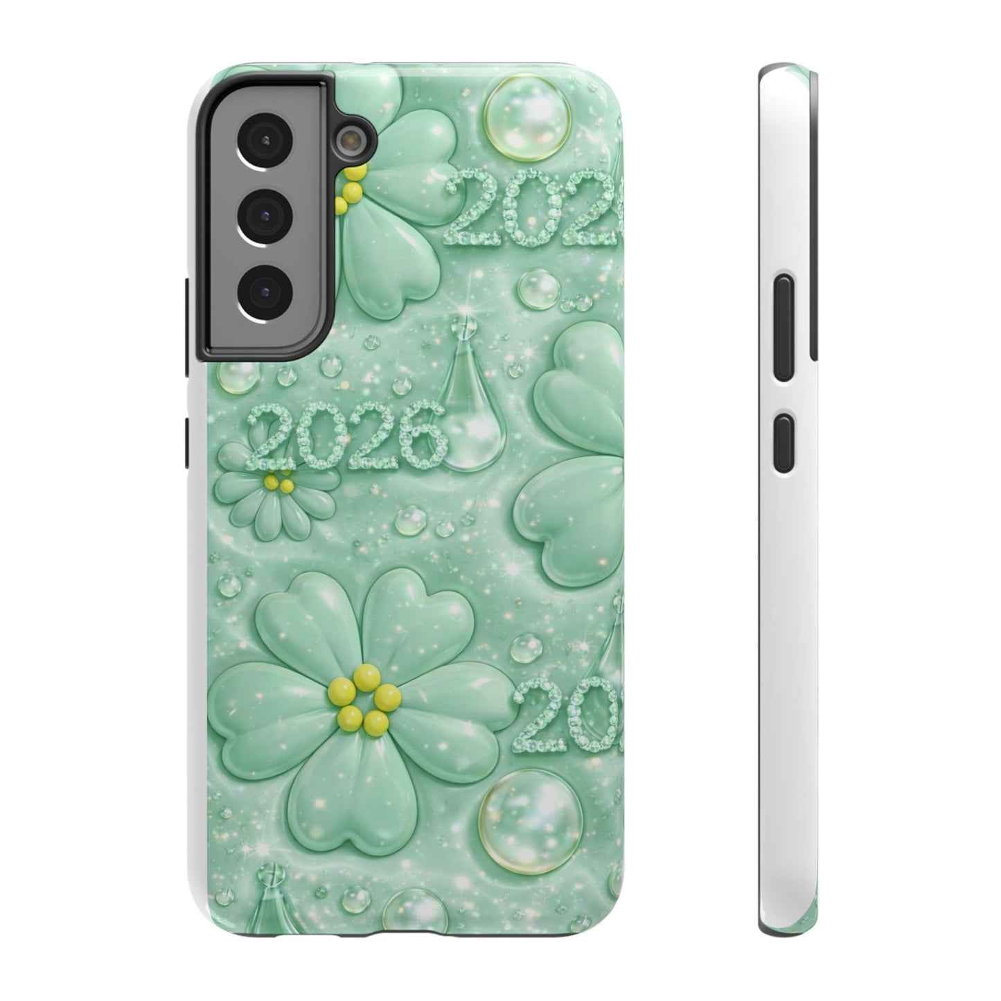 Impact-Resistant Phone Case — Mint 2026 Floral Clover Design