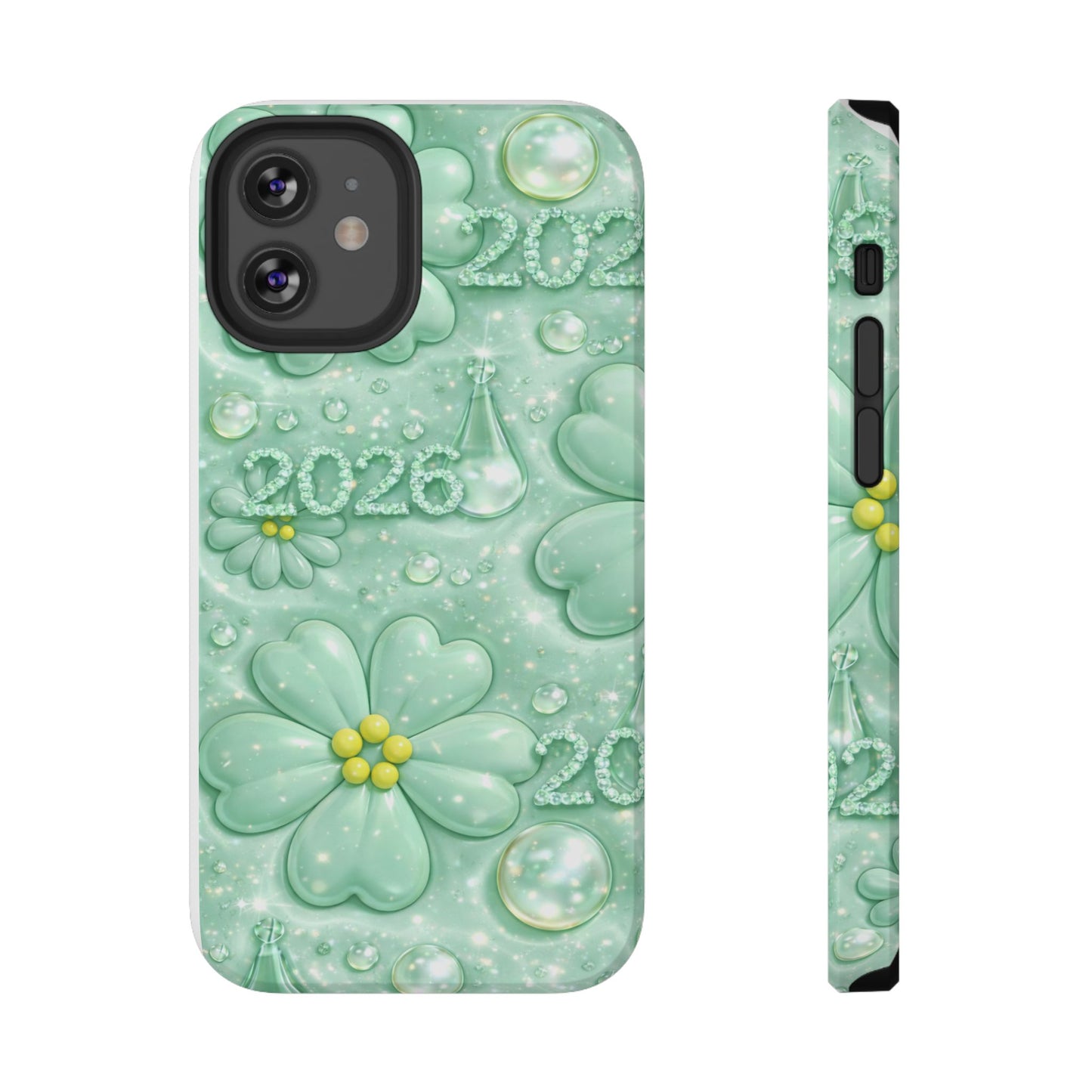Impact-Resistant Phone Case — Mint 2026 Floral Clover Design