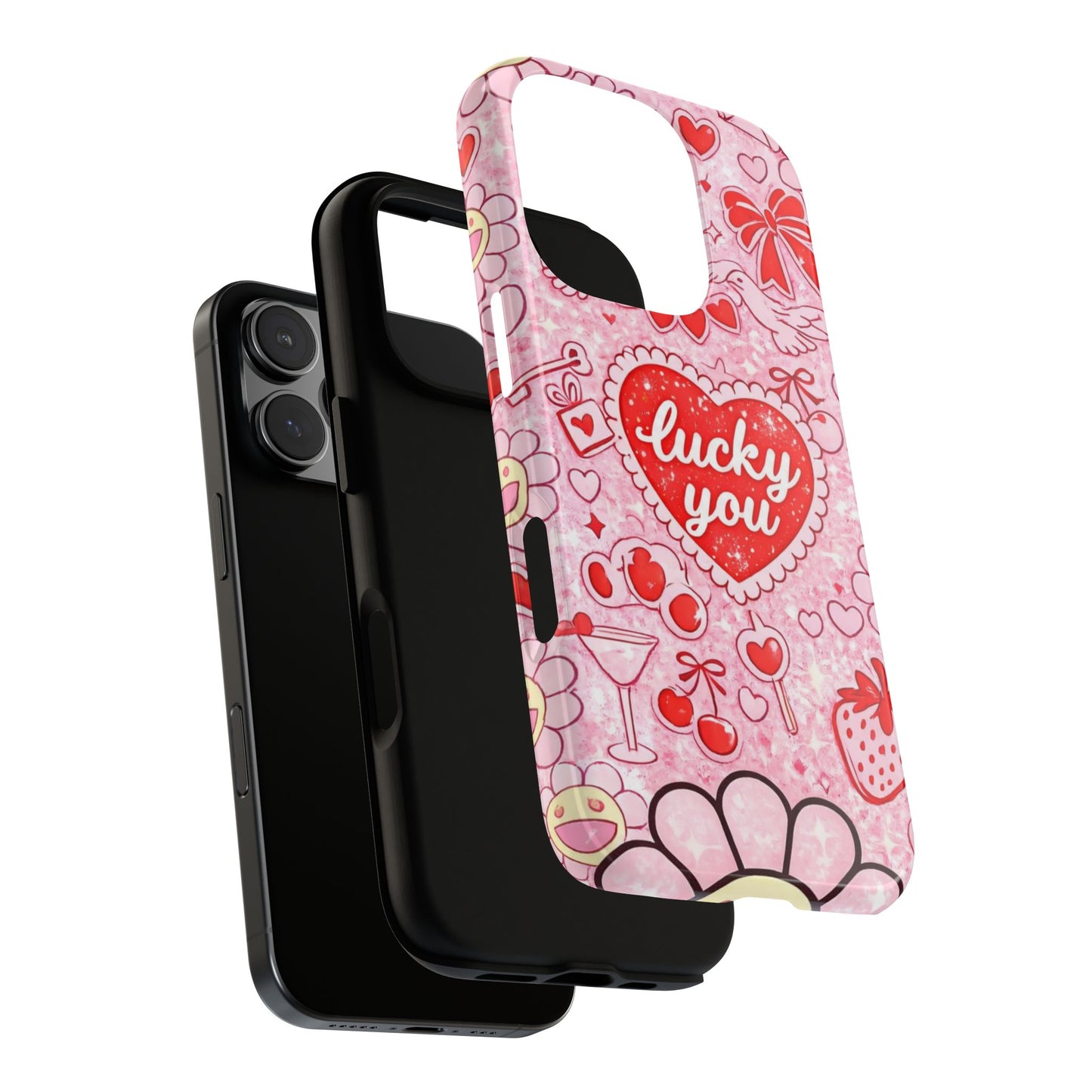 Pink Kawaii 'Lucky You' Floral Phone Case — Cute Valentine’s Protective Cover