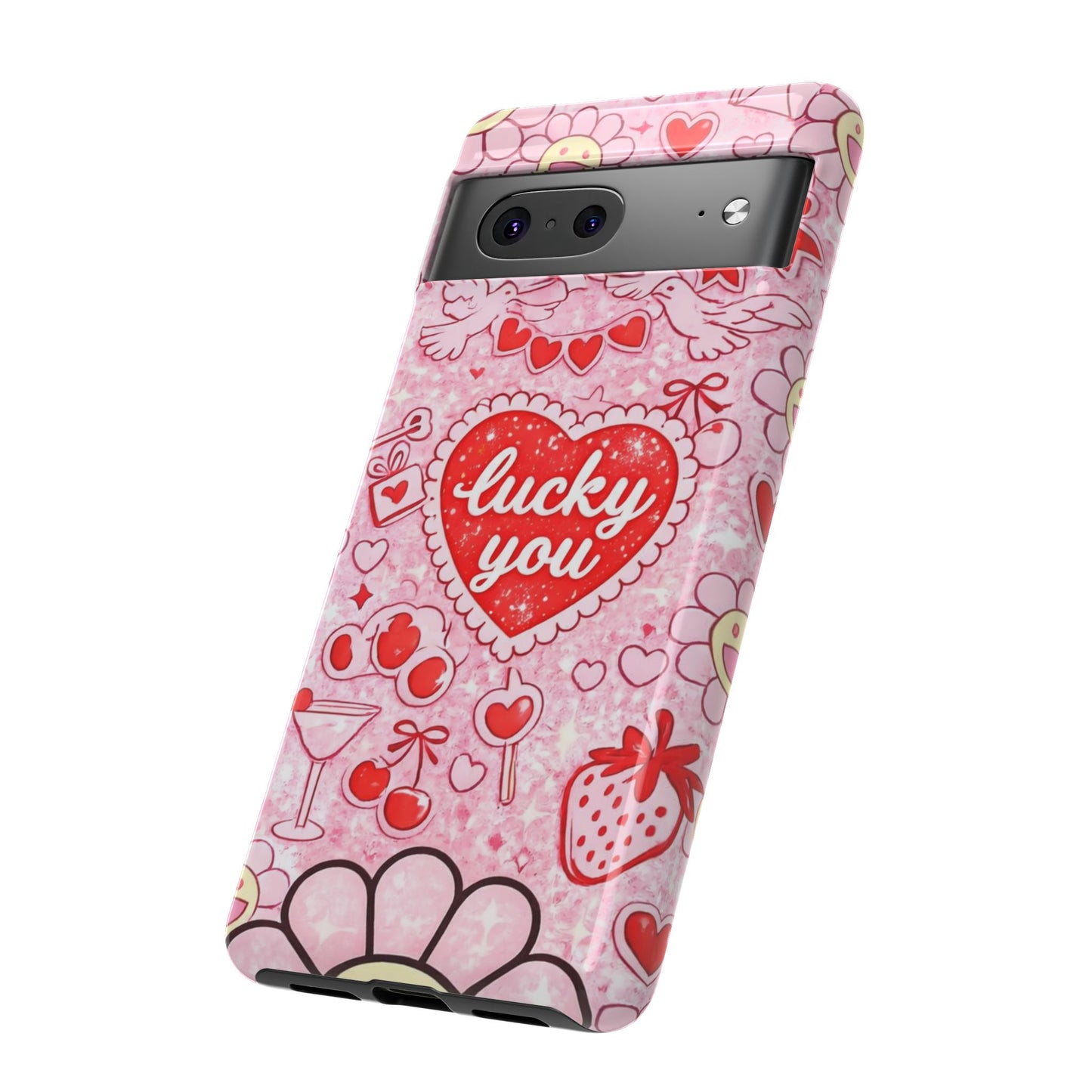 Pink Kawaii 'Lucky You' Floral Phone Case — Cute Valentine’s Protective Cover