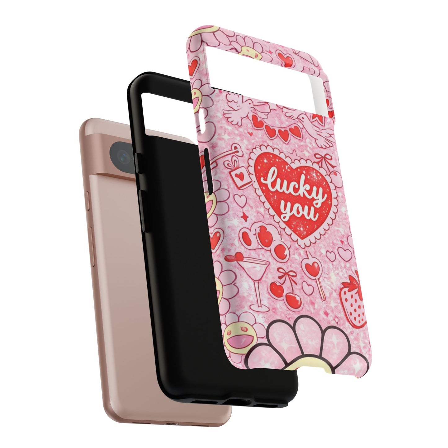 Pink Kawaii 'Lucky You' Floral Phone Case — Cute Valentine’s Protective Cover