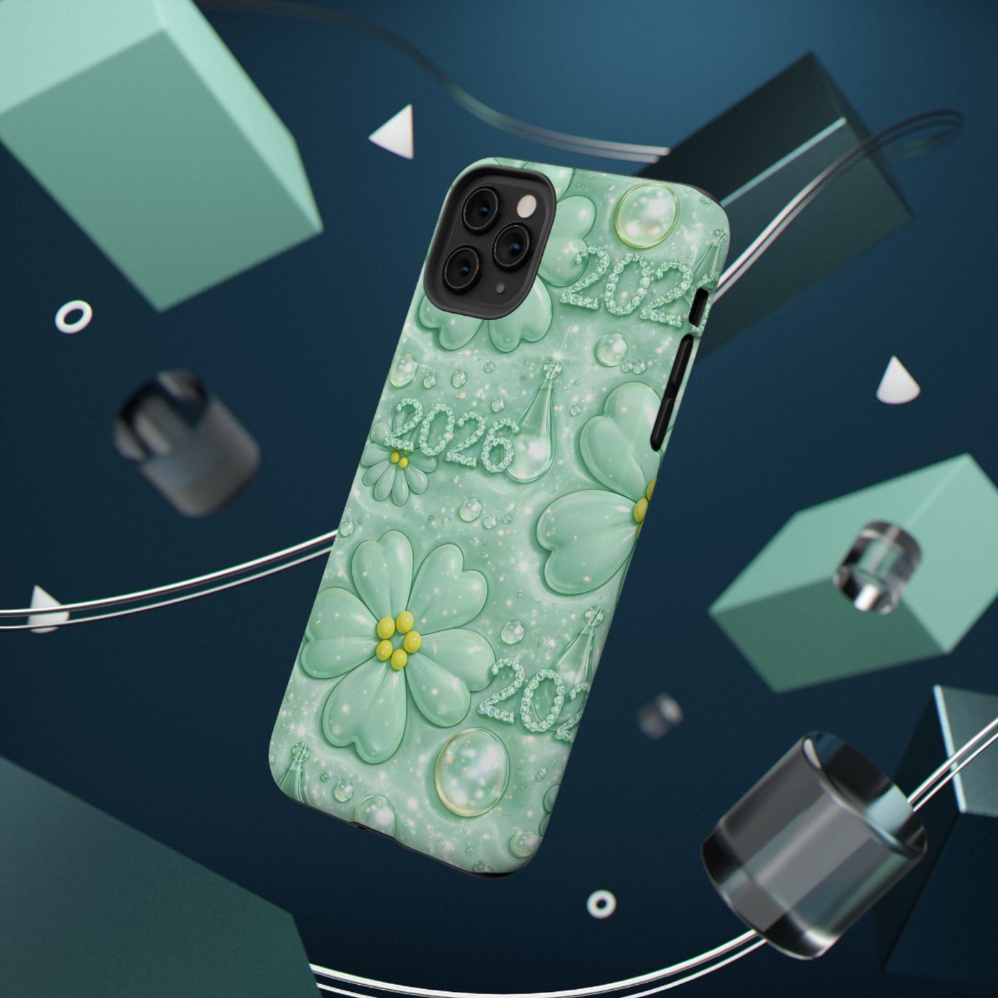 Impact-Resistant Phone Case — Mint 2026 Floral Clover Design