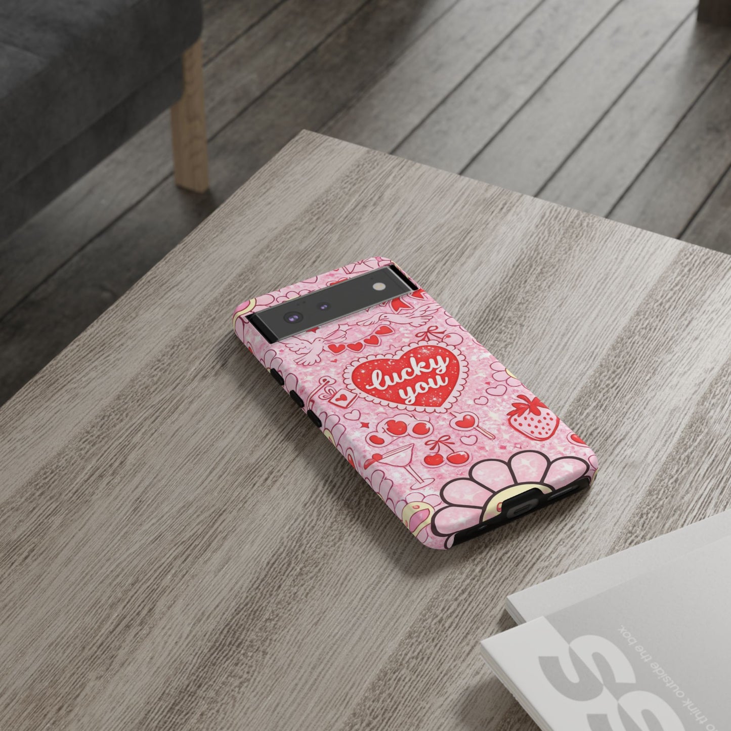 Pink Kawaii 'Lucky You' Floral Phone Case — Cute Valentine’s Protective Cover