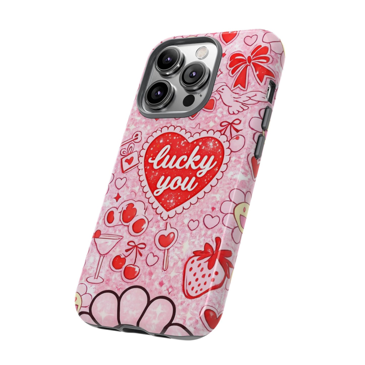 Pink Kawaii 'Lucky You' Floral Phone Case — Cute Valentine’s Protective Cover