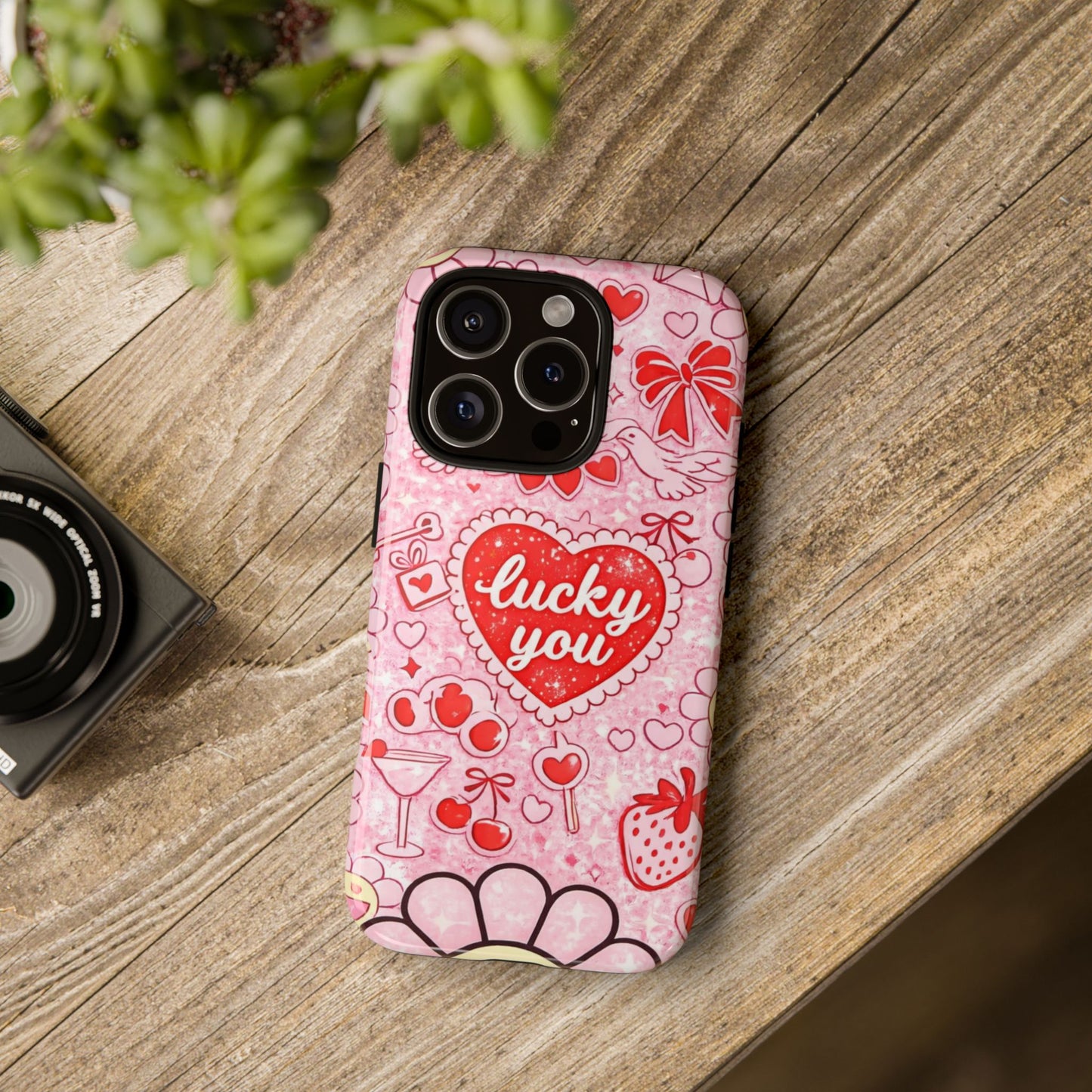 Pink Kawaii 'Lucky You' Floral Phone Case — Cute Valentine’s Protective Cover