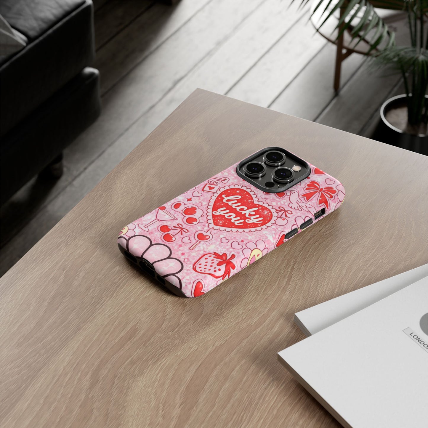 Pink Kawaii 'Lucky You' Floral Phone Case — Cute Valentine’s Protective Cover