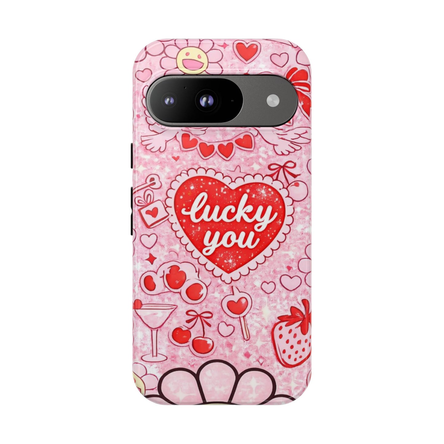 Pink Kawaii 'Lucky You' Floral Phone Case — Cute Valentine’s Protective Cover