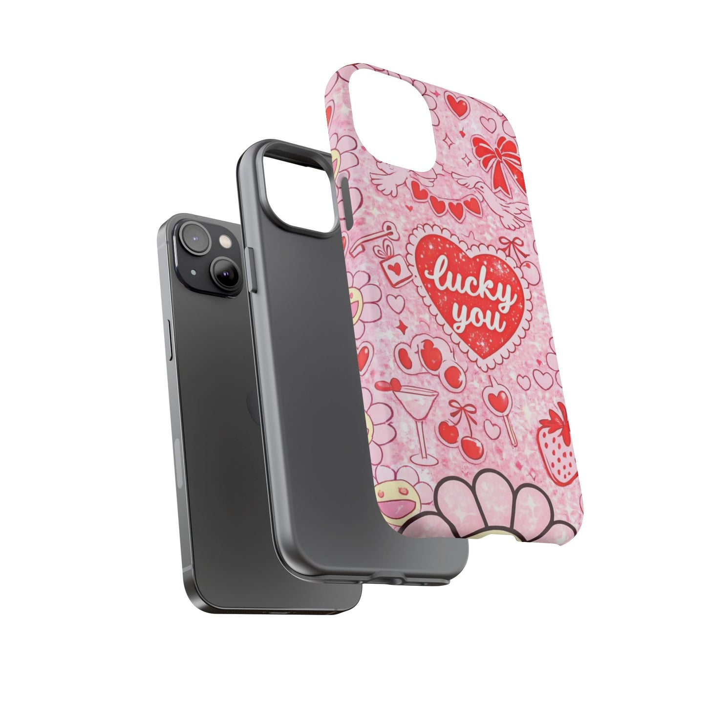 Pink Kawaii 'Lucky You' Floral Phone Case — Cute Valentine’s Protective Cover