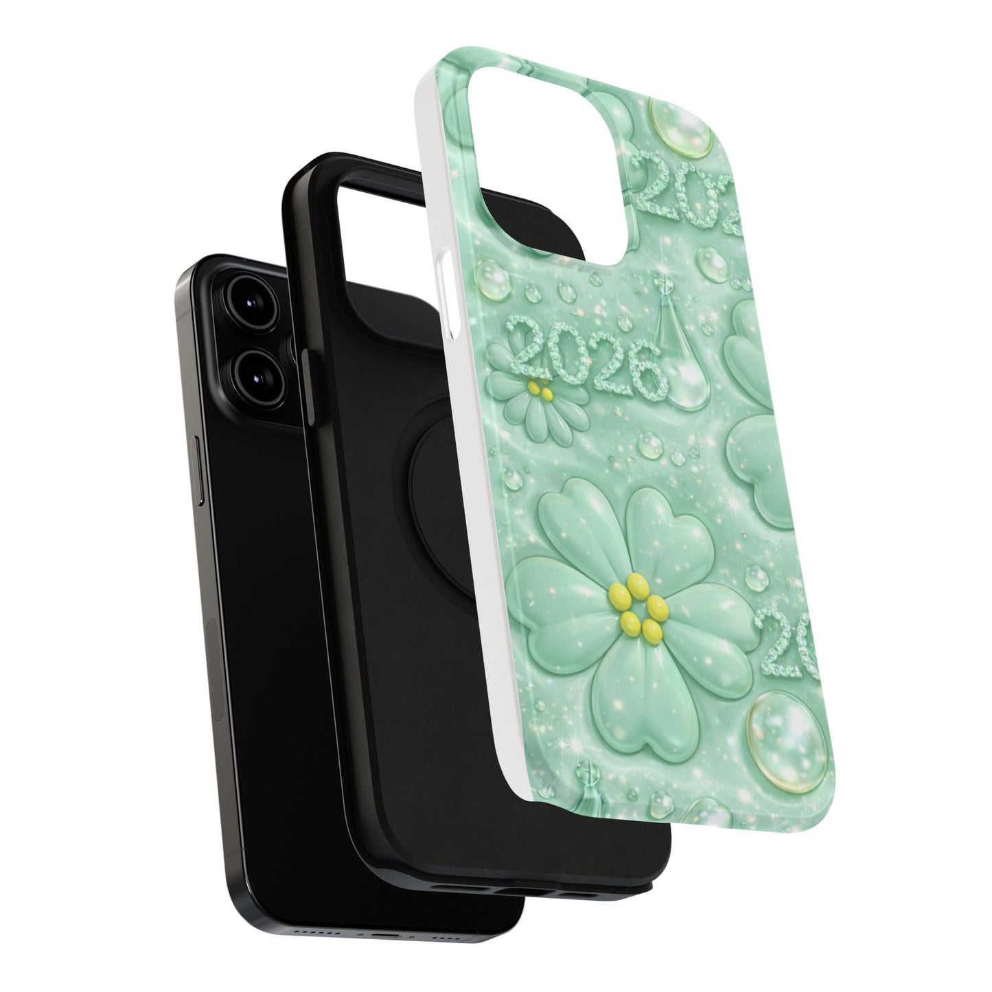 Impact-Resistant Phone Case — Mint 2026 Floral Clover Design