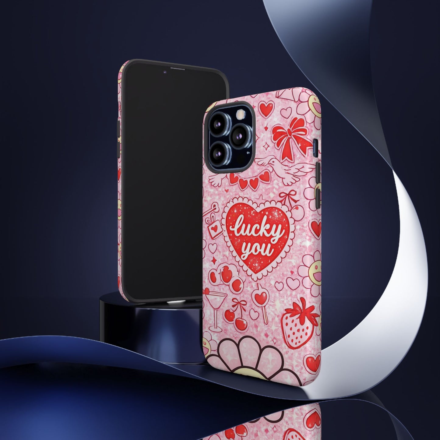 Pink Kawaii 'Lucky You' Floral Phone Case — Cute Valentine’s Protective Cover