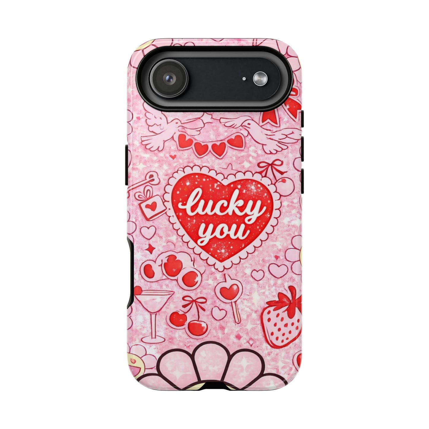 Pink Kawaii 'Lucky You' Floral Phone Case — Cute Valentine’s Protective Cover