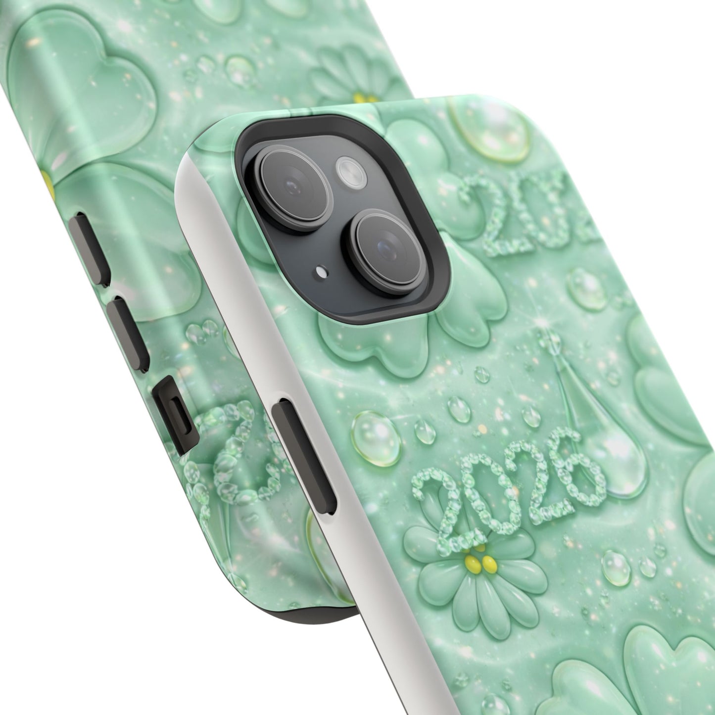 Impact-Resistant Phone Case — Mint 2026 Floral Clover Design