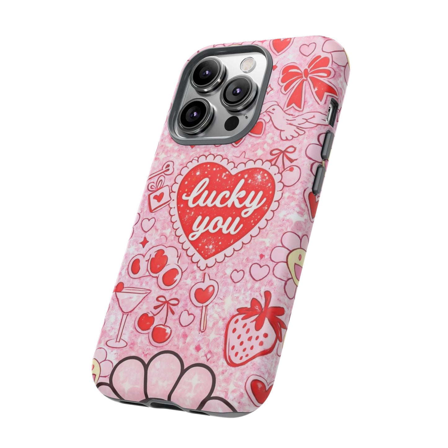 Pink Kawaii 'Lucky You' Floral Phone Case — Cute Valentine’s Protective Cover