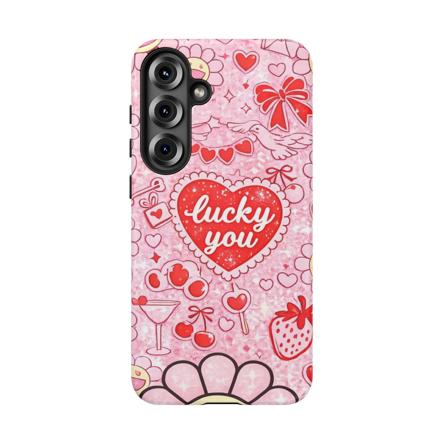 Pink Kawaii 'Lucky You' Floral Phone Case — Cute Valentine’s Protective Cover