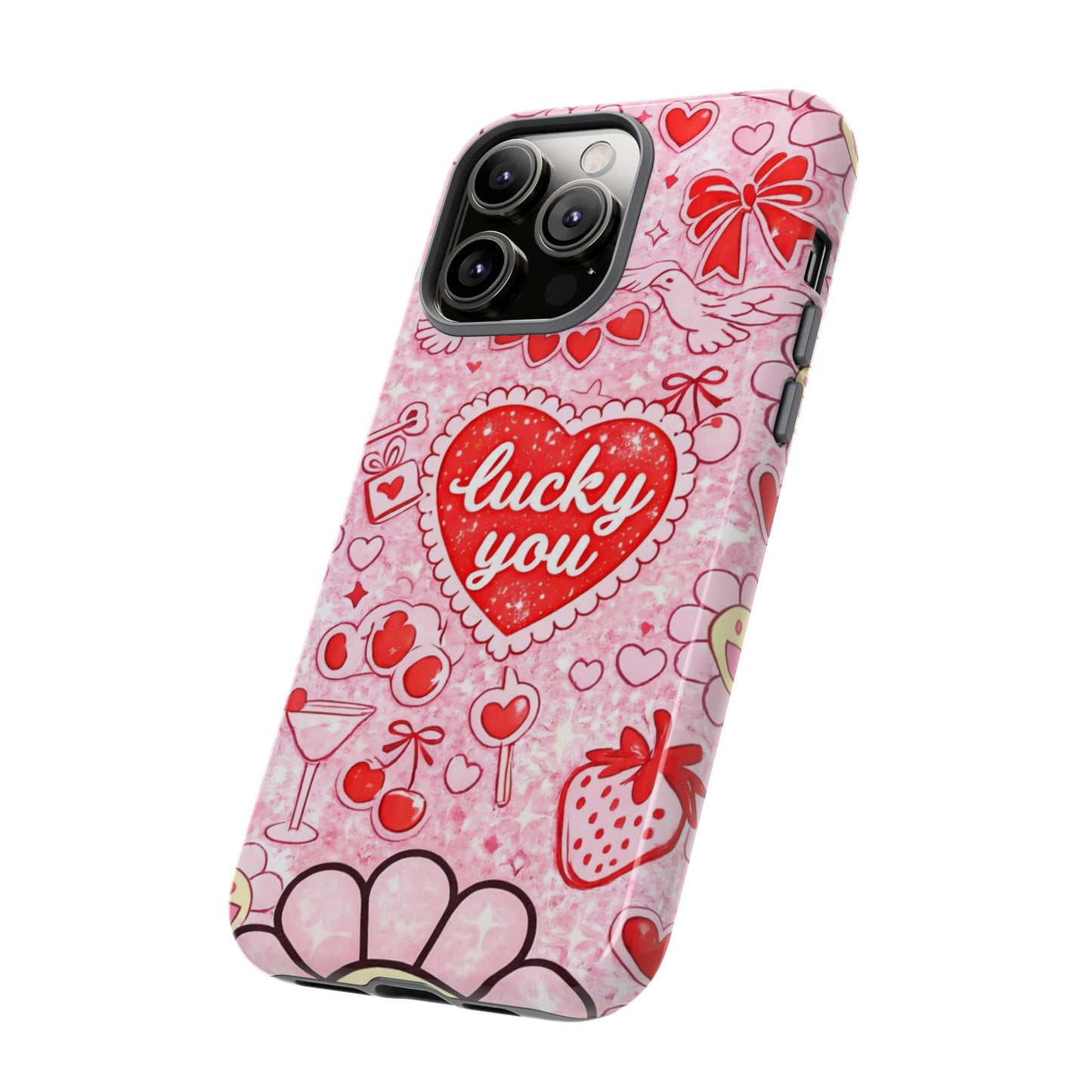 Pink Kawaii 'Lucky You' Floral Phone Case — Cute Valentine’s Protective Cover