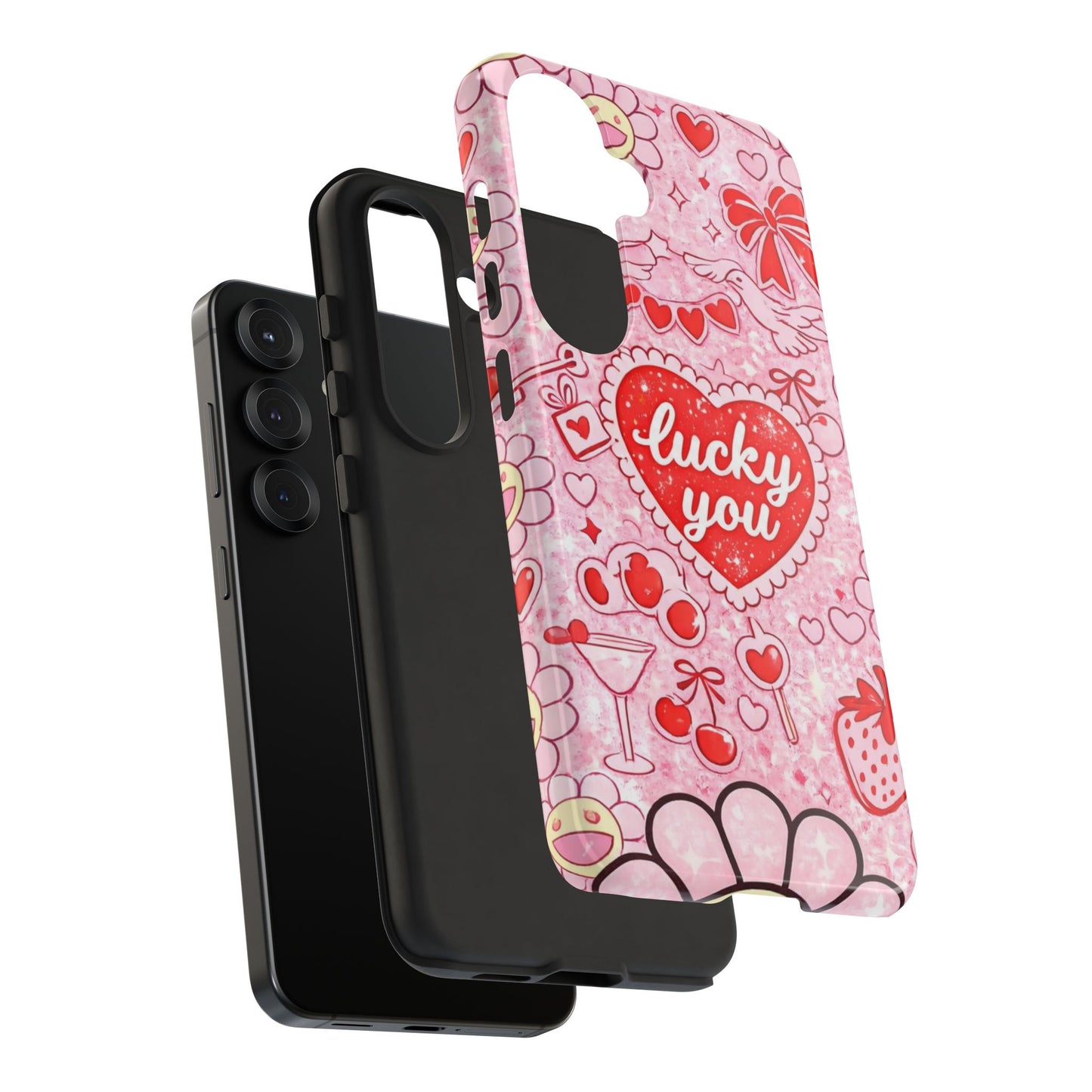 Pink Kawaii 'Lucky You' Floral Phone Case — Cute Valentine’s Protective Cover