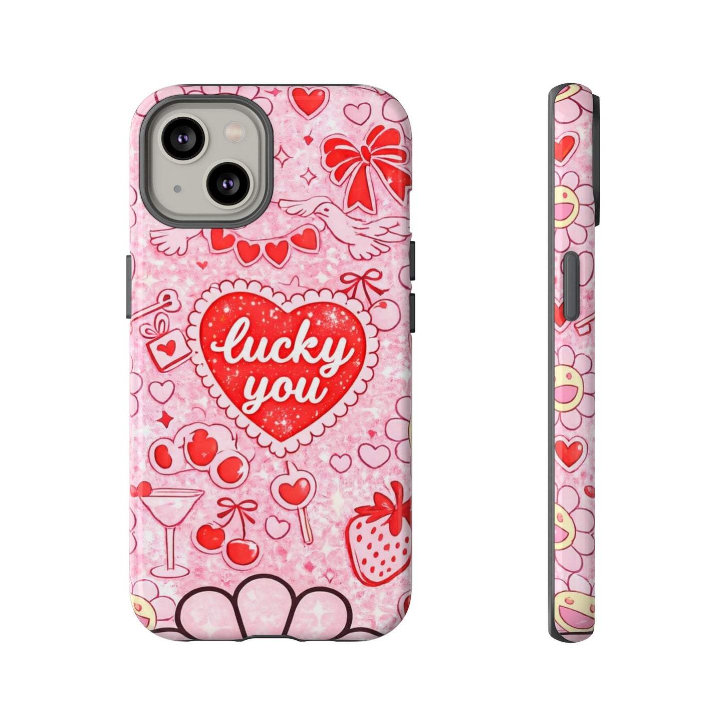 Pink Kawaii 'Lucky You' Floral Phone Case — Cute Valentine’s Protective Cover