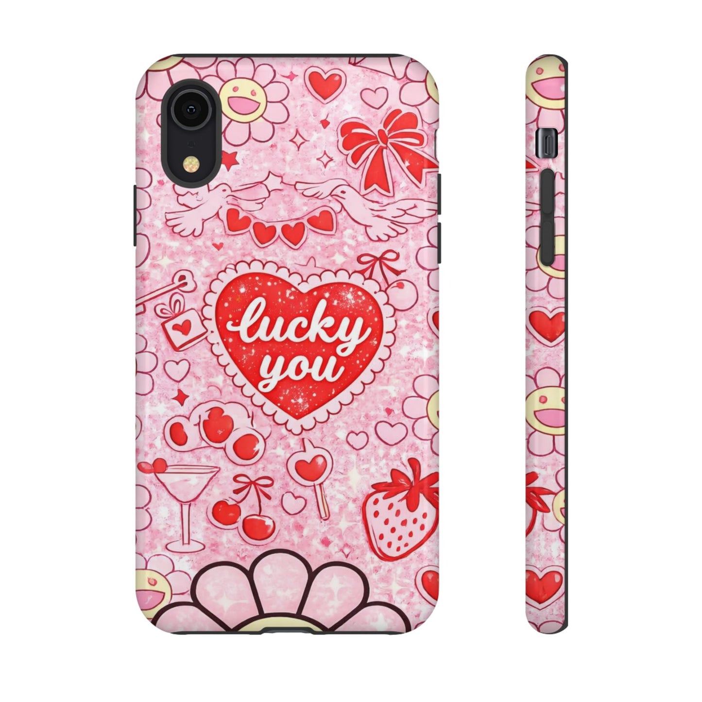 Pink Kawaii 'Lucky You' Floral Phone Case — Cute Valentine’s Protective Cover