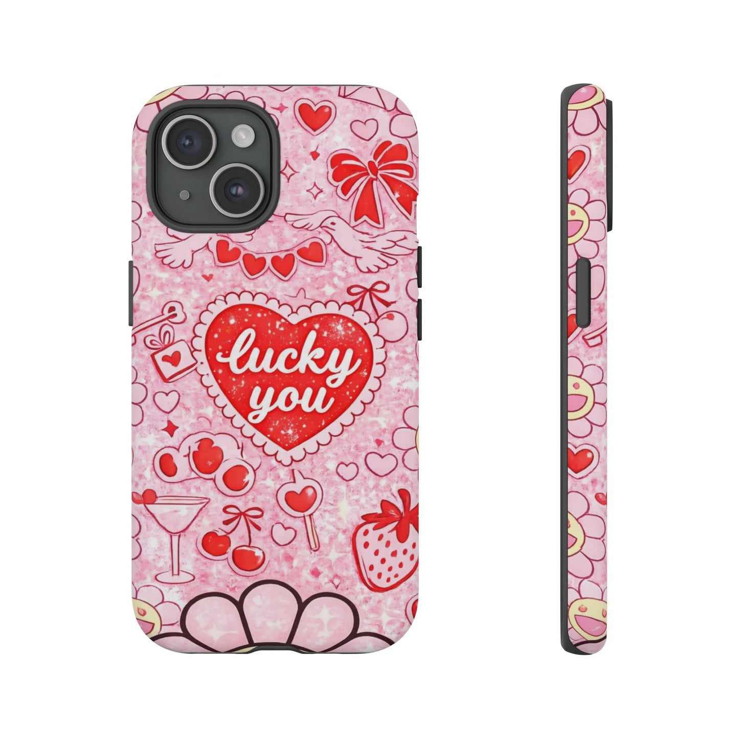 Pink Kawaii 'Lucky You' Floral Phone Case — Cute Valentine’s Protective Cover