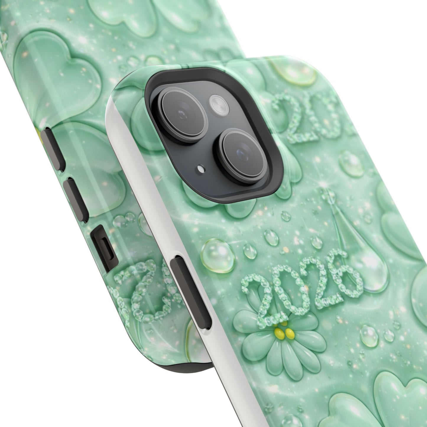 Impact-Resistant Phone Case — Mint 2026 Floral Clover Design