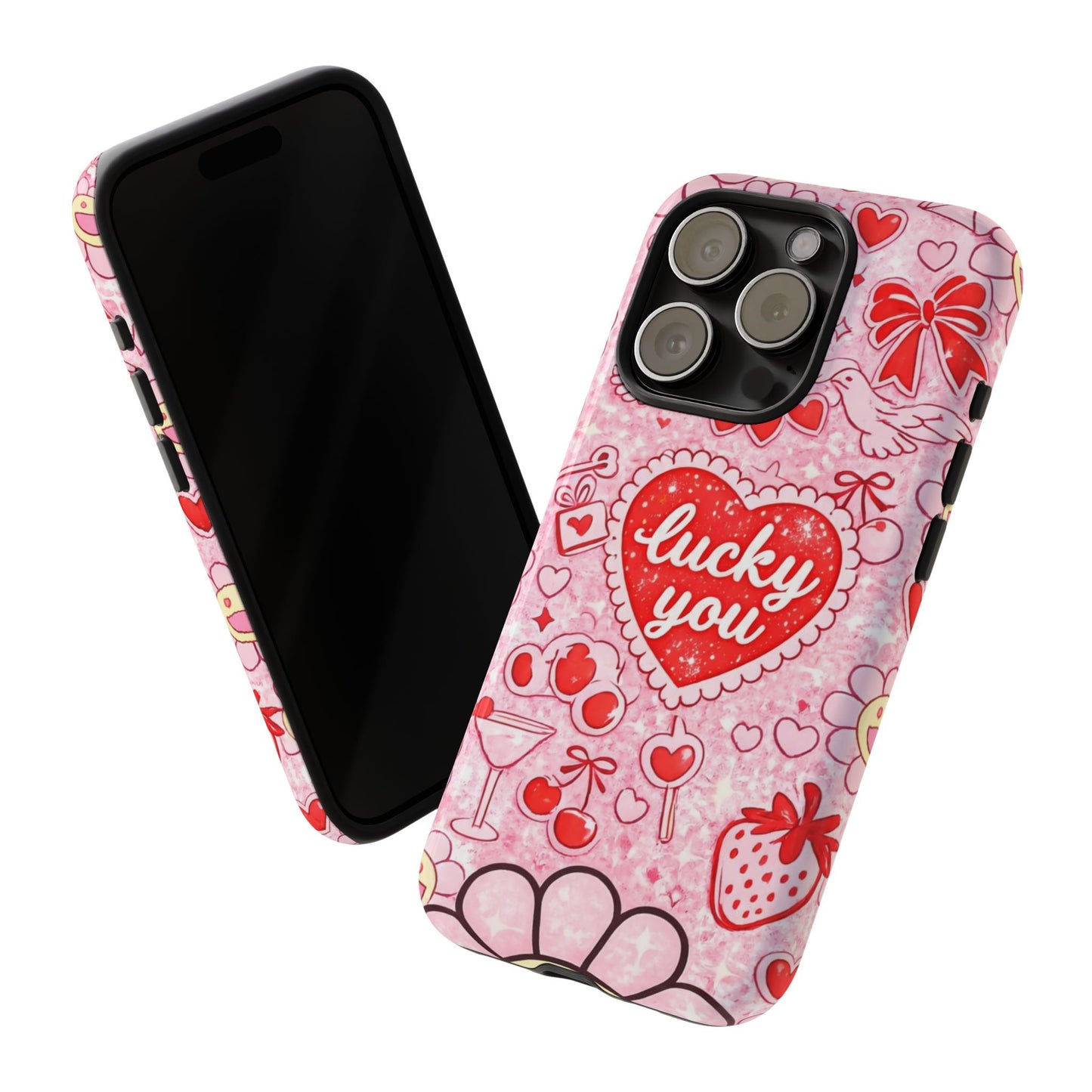 Pink Kawaii 'Lucky You' Floral Phone Case — Cute Valentine’s Protective Cover