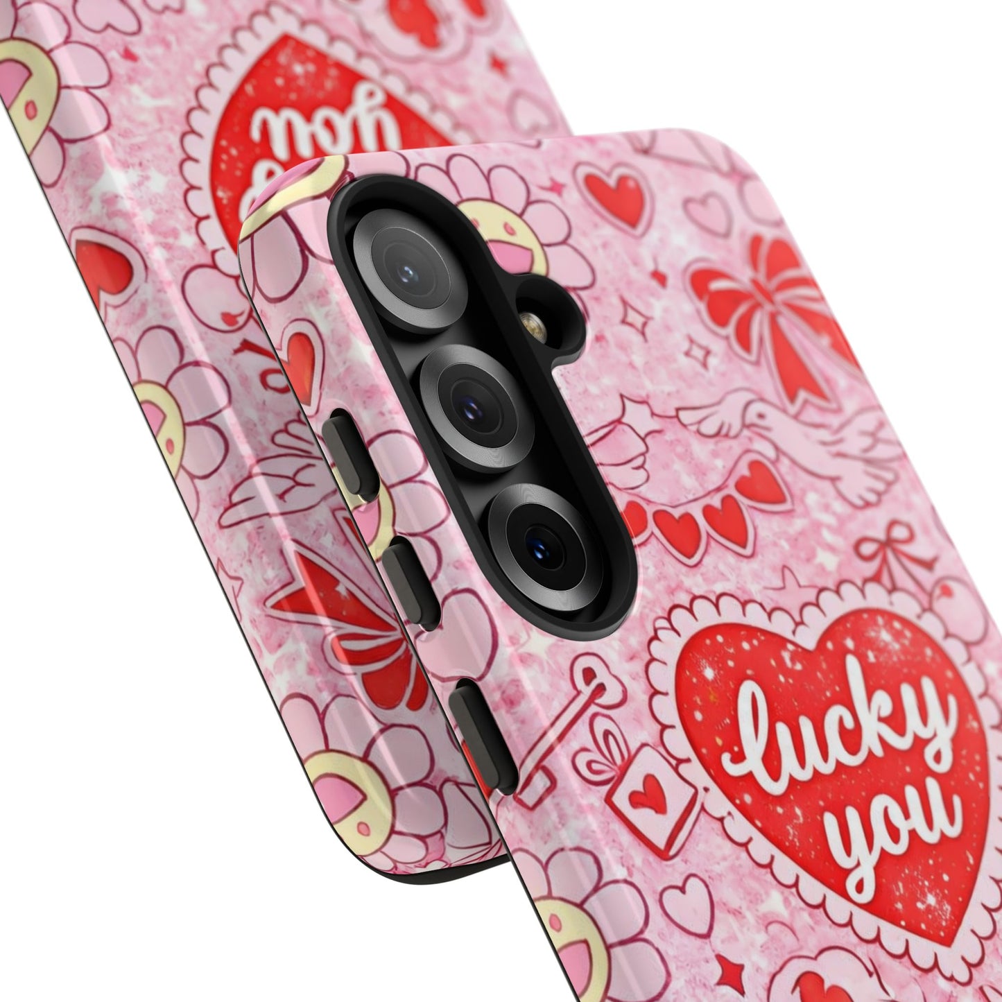 Pink Kawaii 'Lucky You' Floral Phone Case — Cute Valentine’s Protective Cover