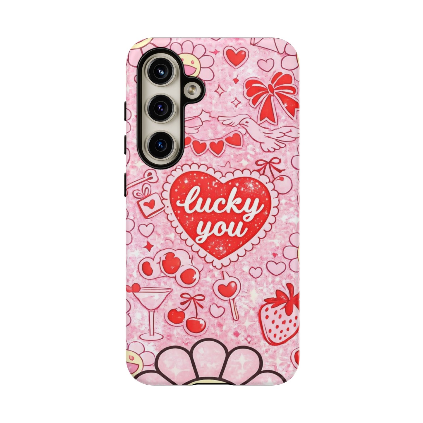 Pink Kawaii 'Lucky You' Floral Phone Case — Cute Valentine’s Protective Cover