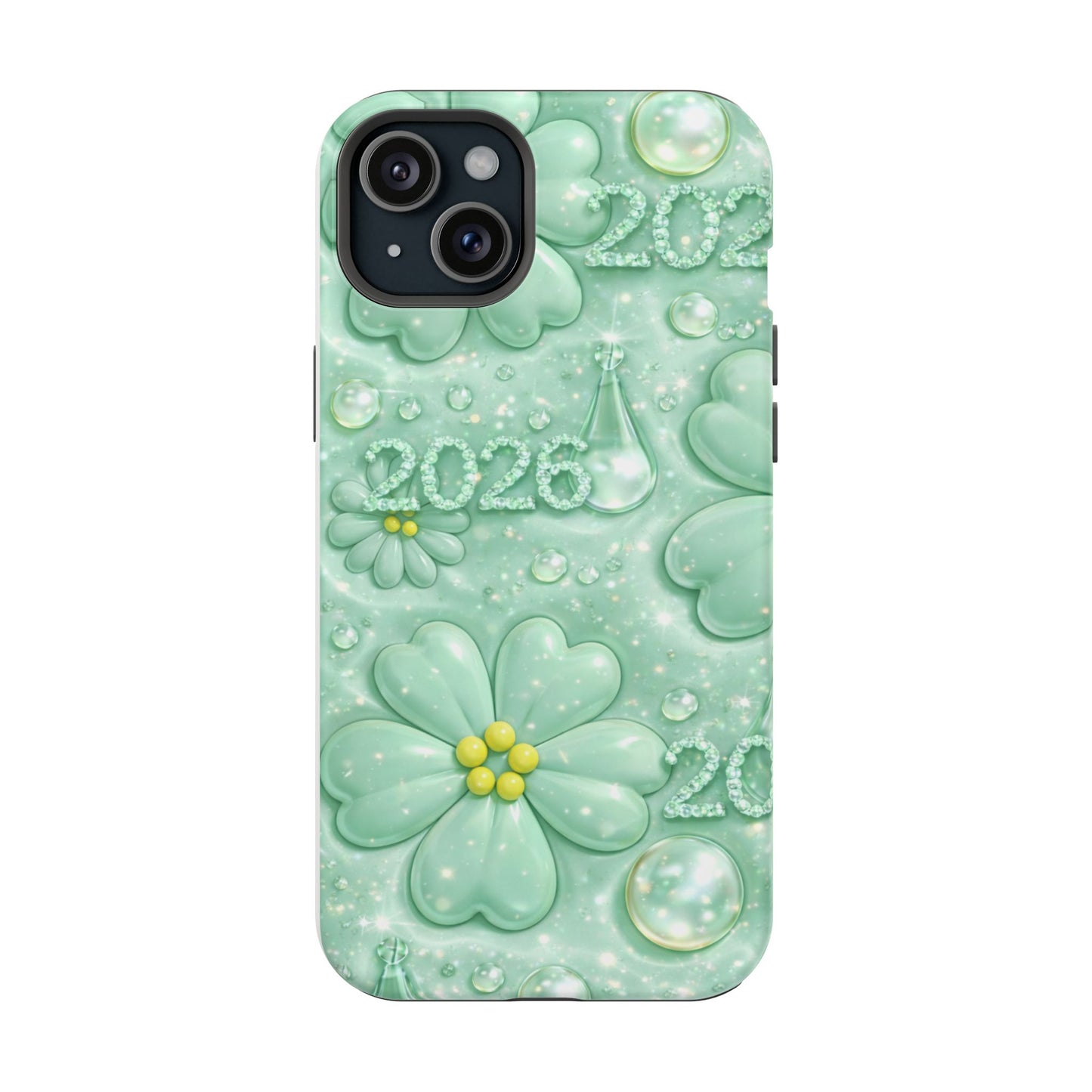 Impact-Resistant Phone Case — Mint 2026 Floral Clover Design