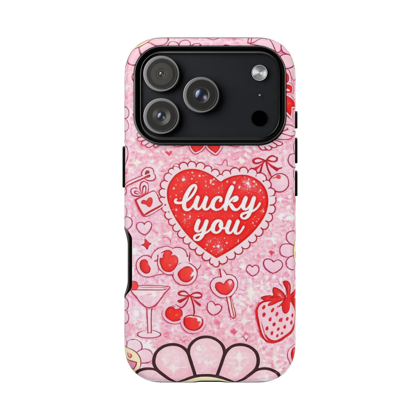Pink Kawaii 'Lucky You' Floral Phone Case — Cute Valentine’s Protective Cover