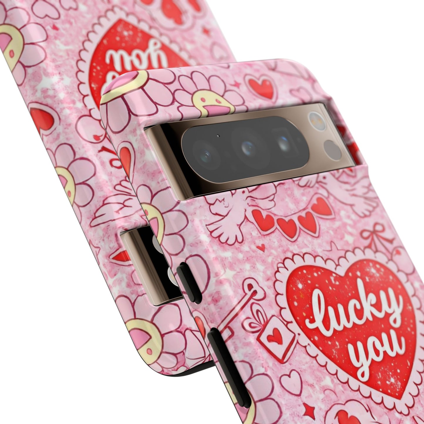 Pink Kawaii 'Lucky You' Floral Phone Case — Cute Valentine’s Protective Cover