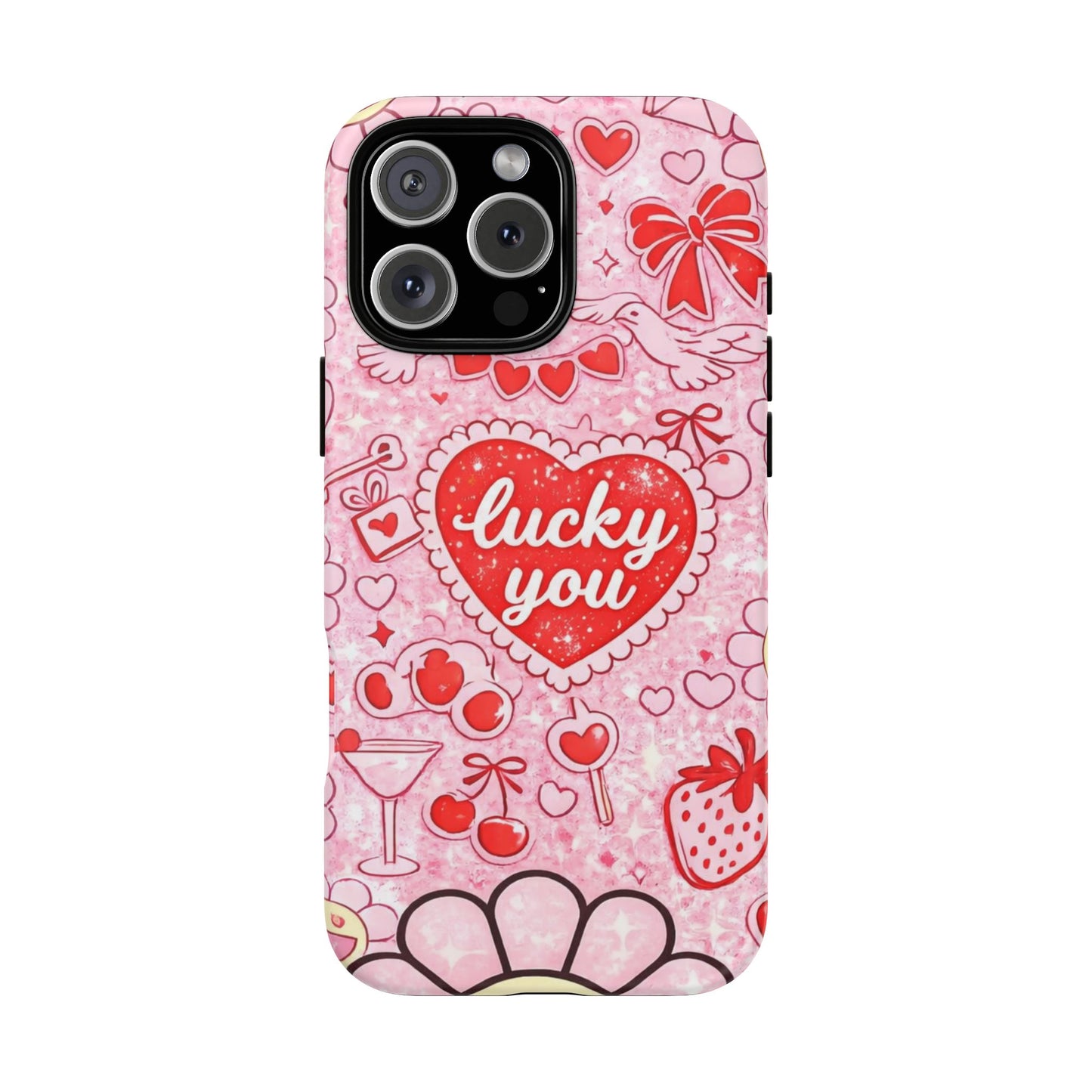 Pink Kawaii 'Lucky You' Floral Phone Case — Cute Valentine’s Protective Cover