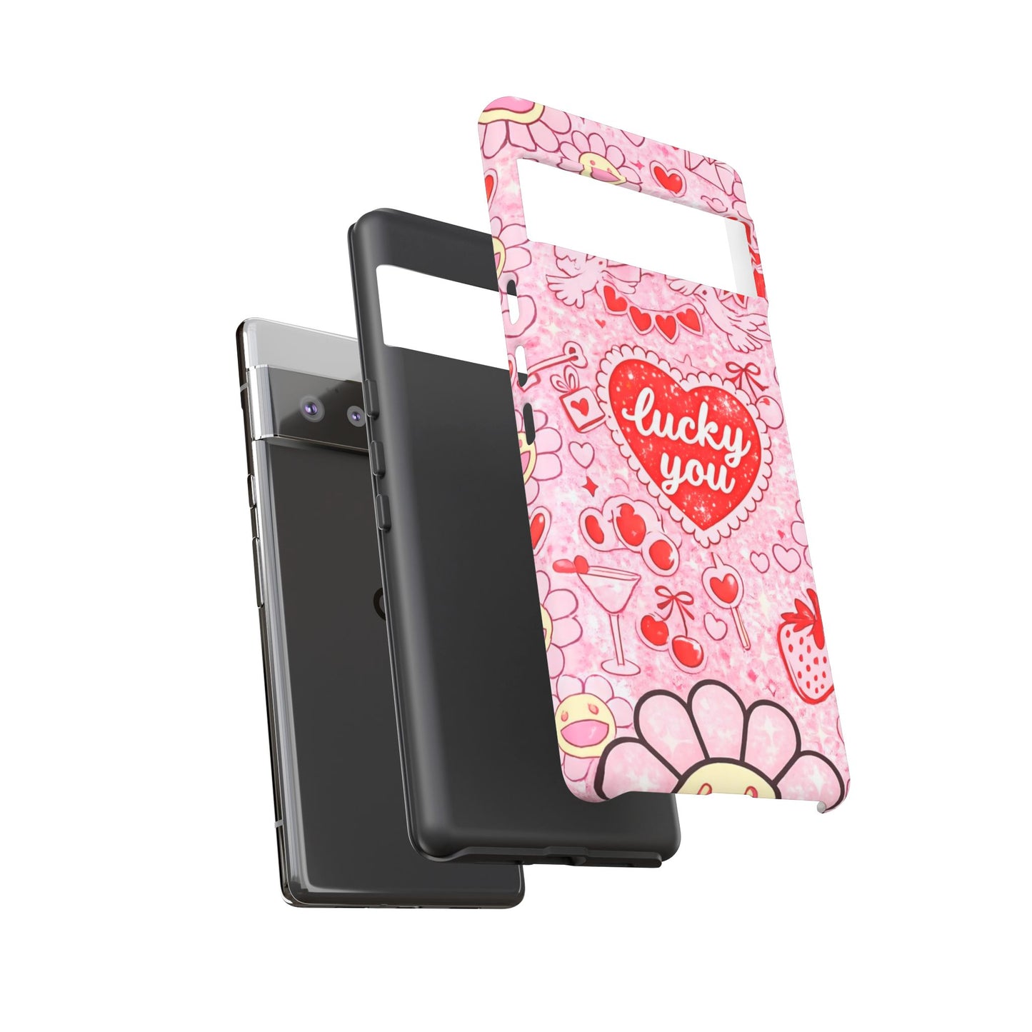Pink Kawaii 'Lucky You' Floral Phone Case — Cute Valentine’s Protective Cover