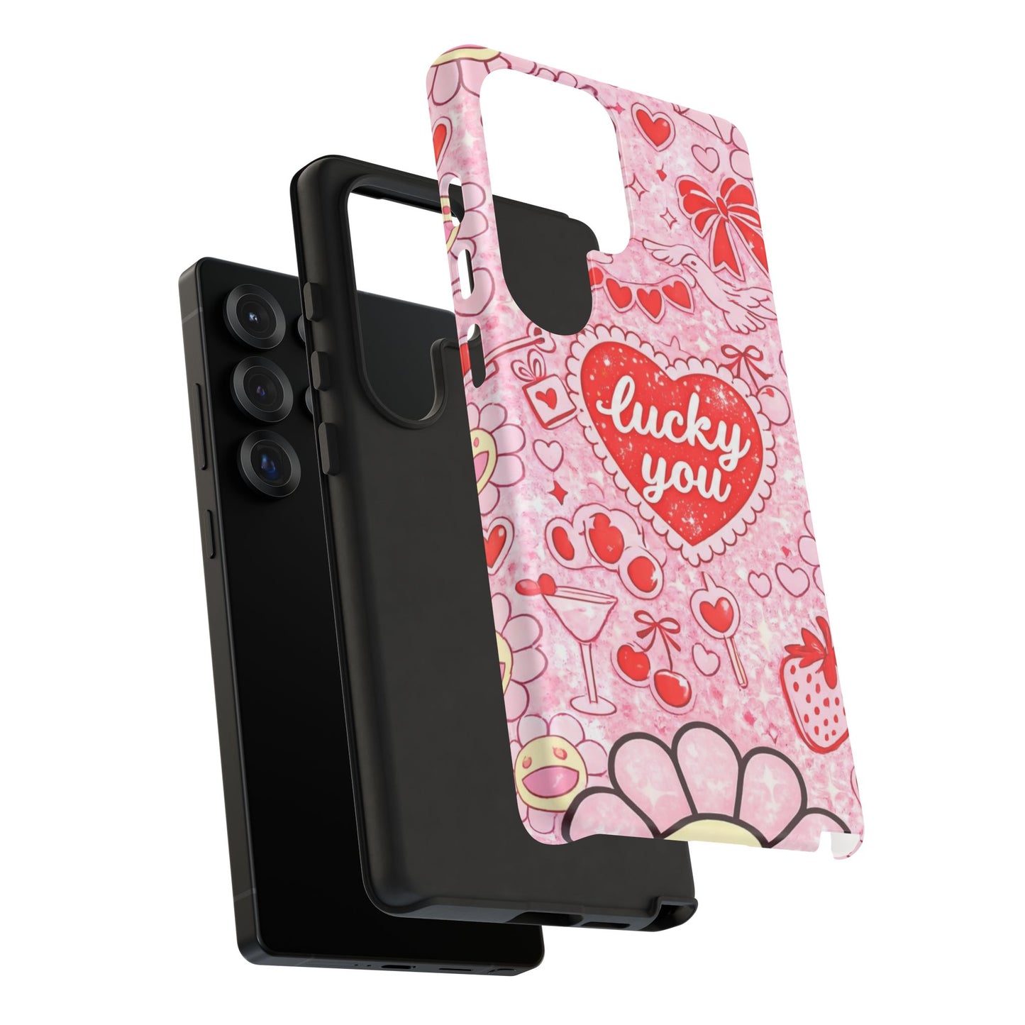 Pink Kawaii 'Lucky You' Floral Phone Case — Cute Valentine’s Protective Cover