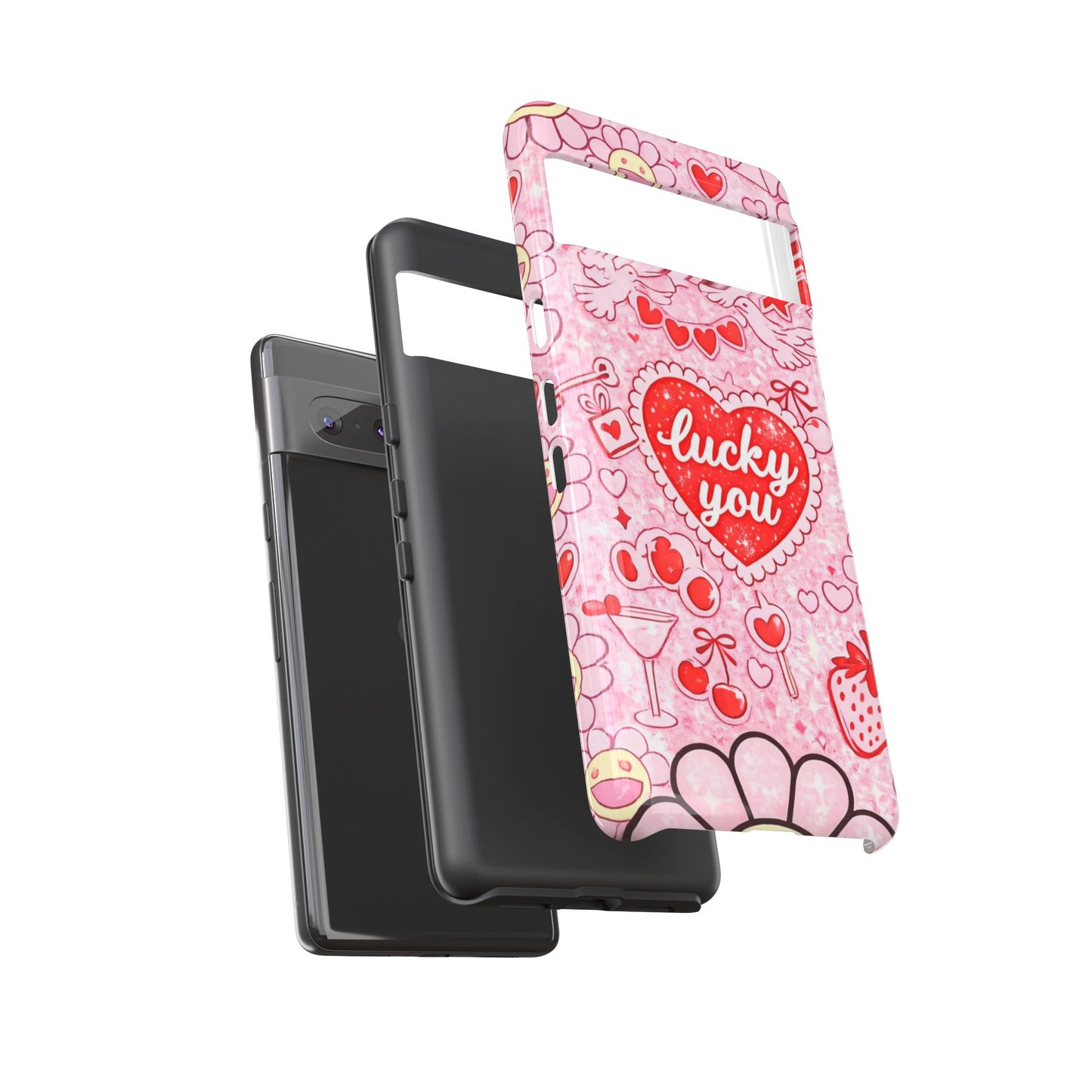 Pink Kawaii 'Lucky You' Floral Phone Case — Cute Valentine’s Protective Cover