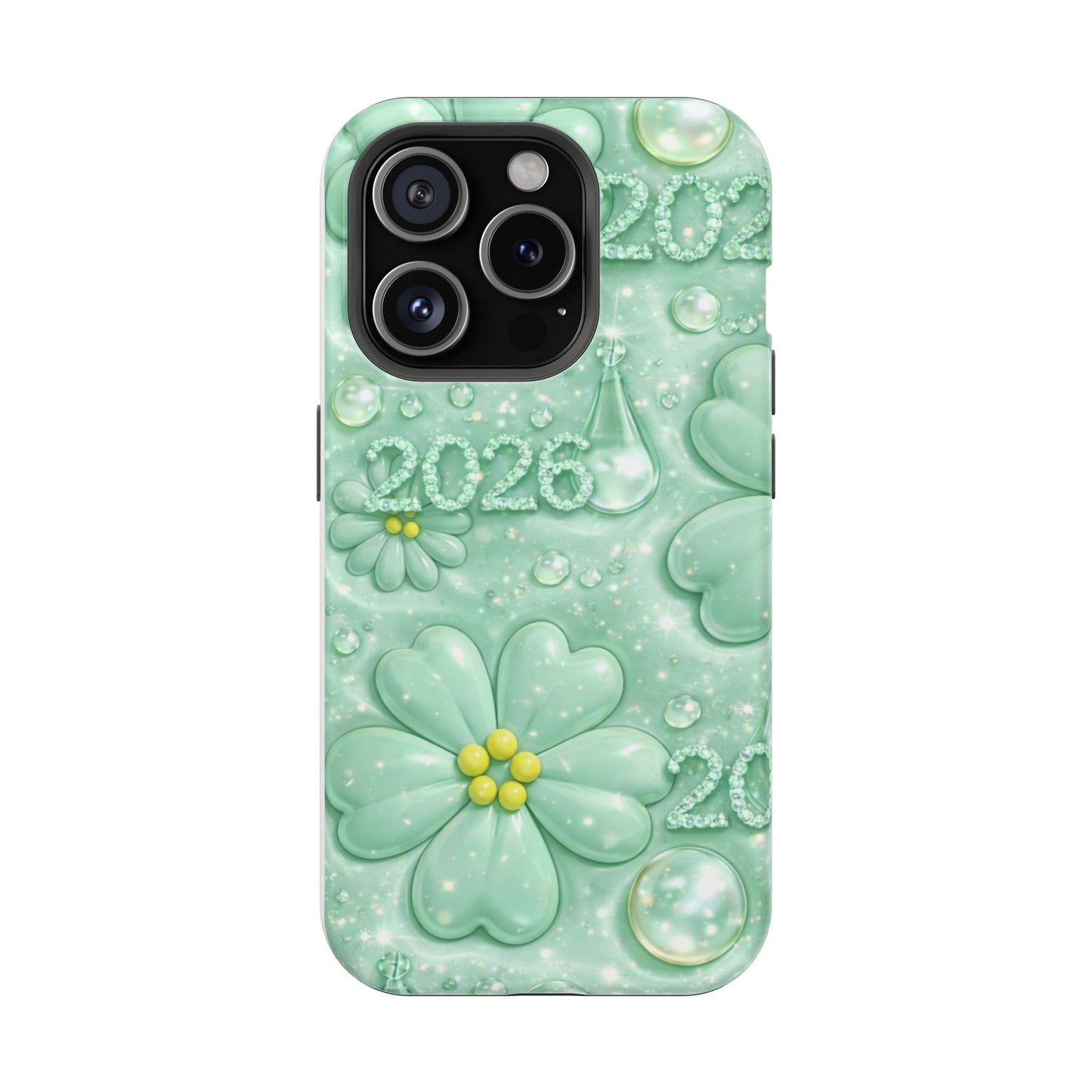Impact-Resistant Phone Case — Mint 2026 Floral Clover Design