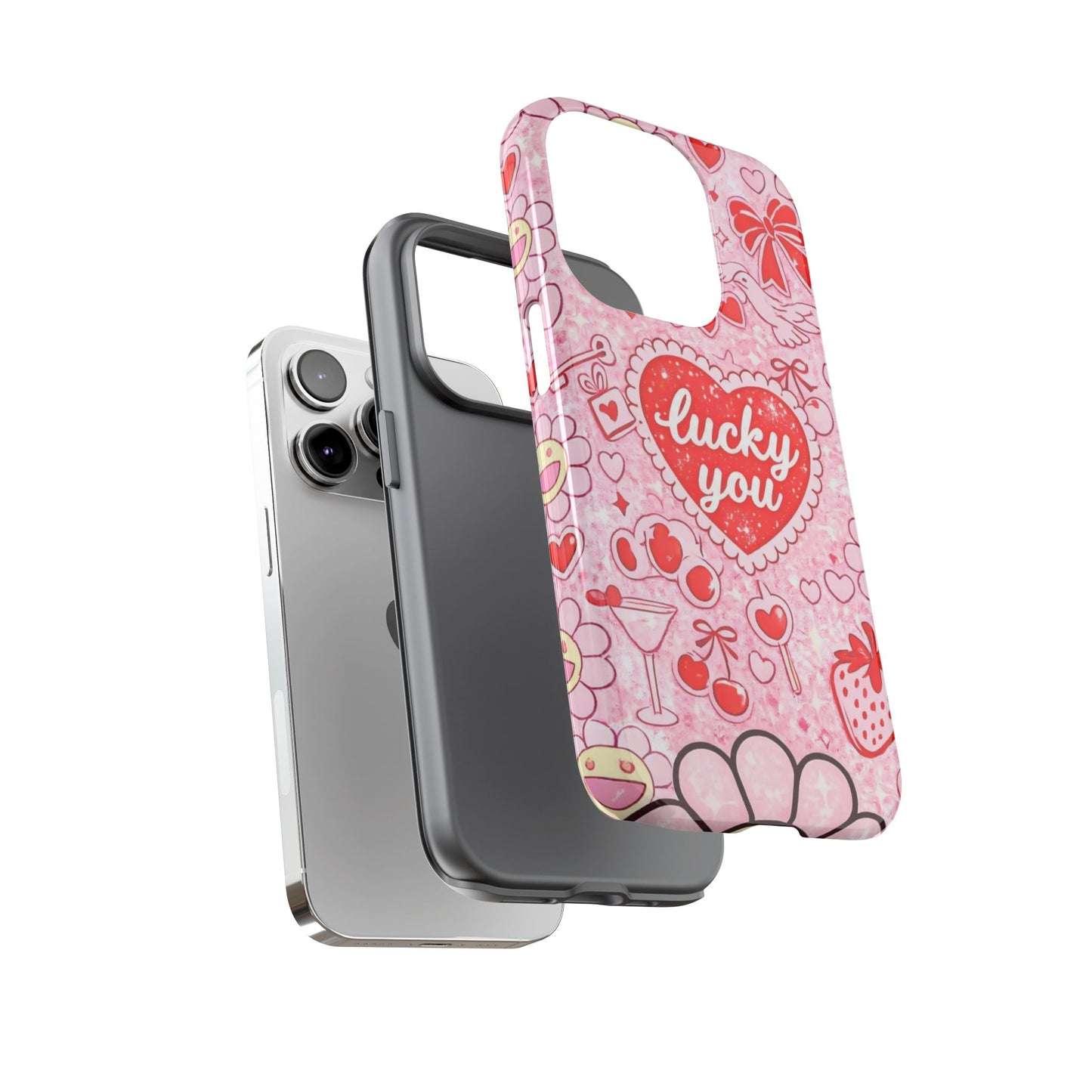 Pink Kawaii 'Lucky You' Floral Phone Case — Cute Valentine’s Protective Cover