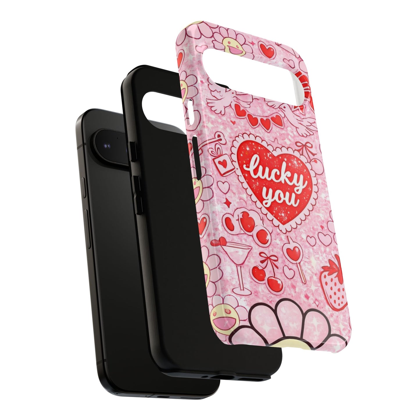 Pink Kawaii 'Lucky You' Floral Phone Case — Cute Valentine’s Protective Cover