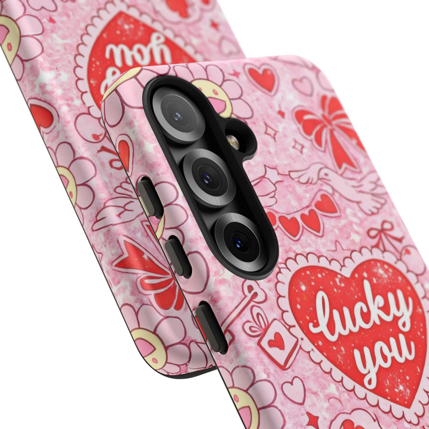 Pink Kawaii 'Lucky You' Floral Phone Case — Cute Valentine’s Protective Cover