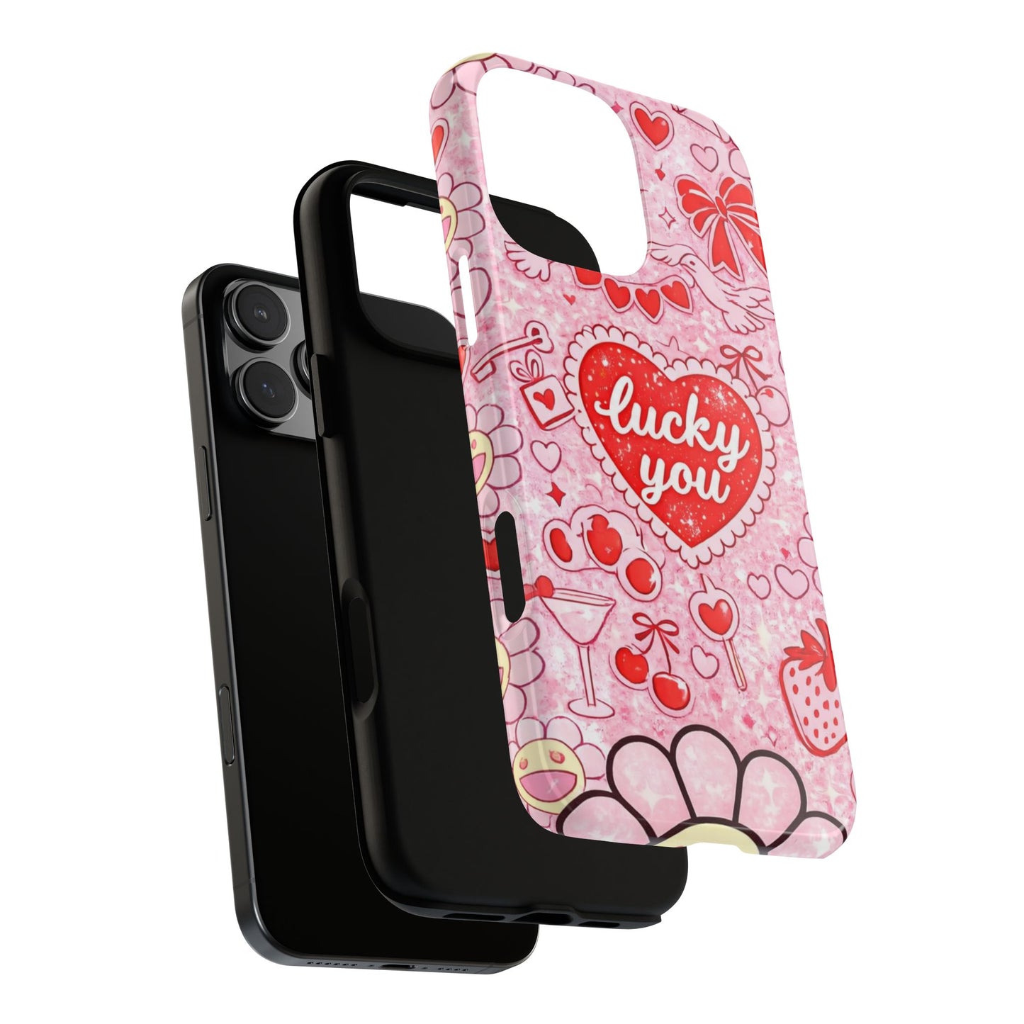 Pink Kawaii 'Lucky You' Floral Phone Case — Cute Valentine’s Protective Cover