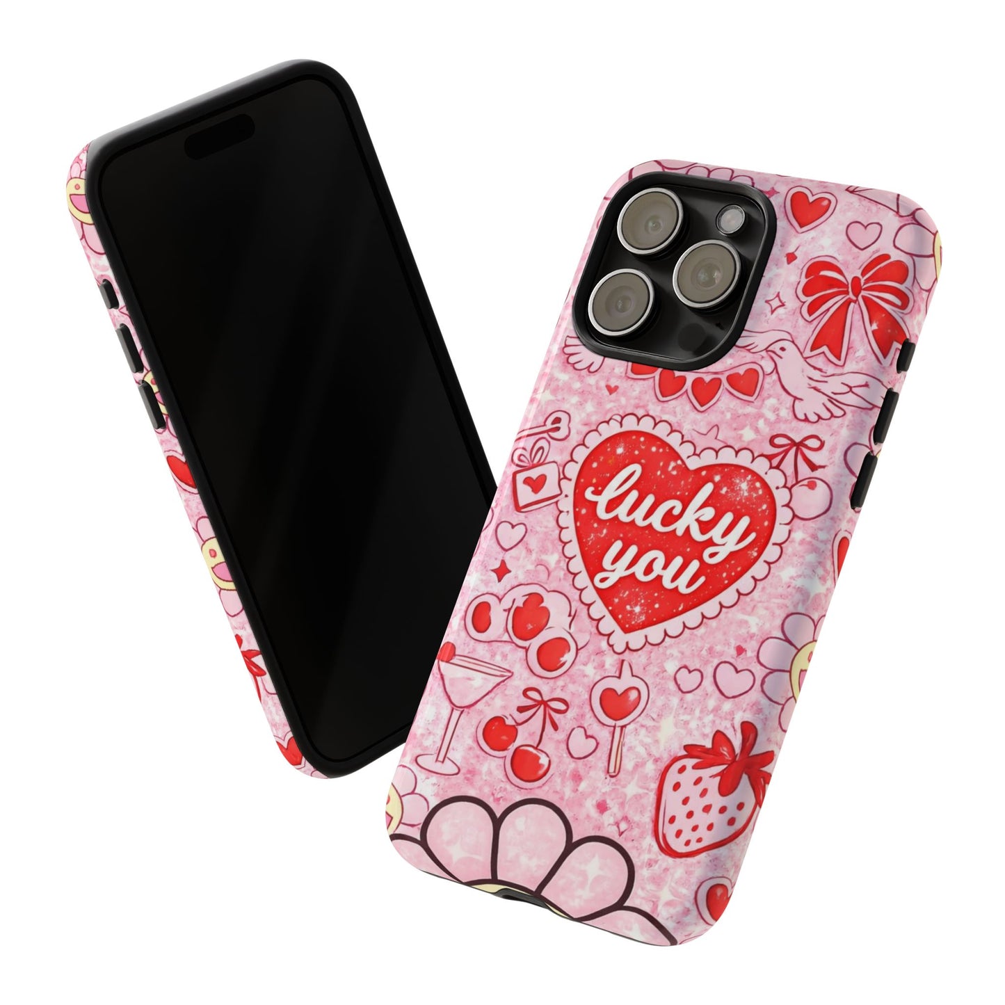 Pink Kawaii 'Lucky You' Floral Phone Case — Cute Valentine’s Protective Cover