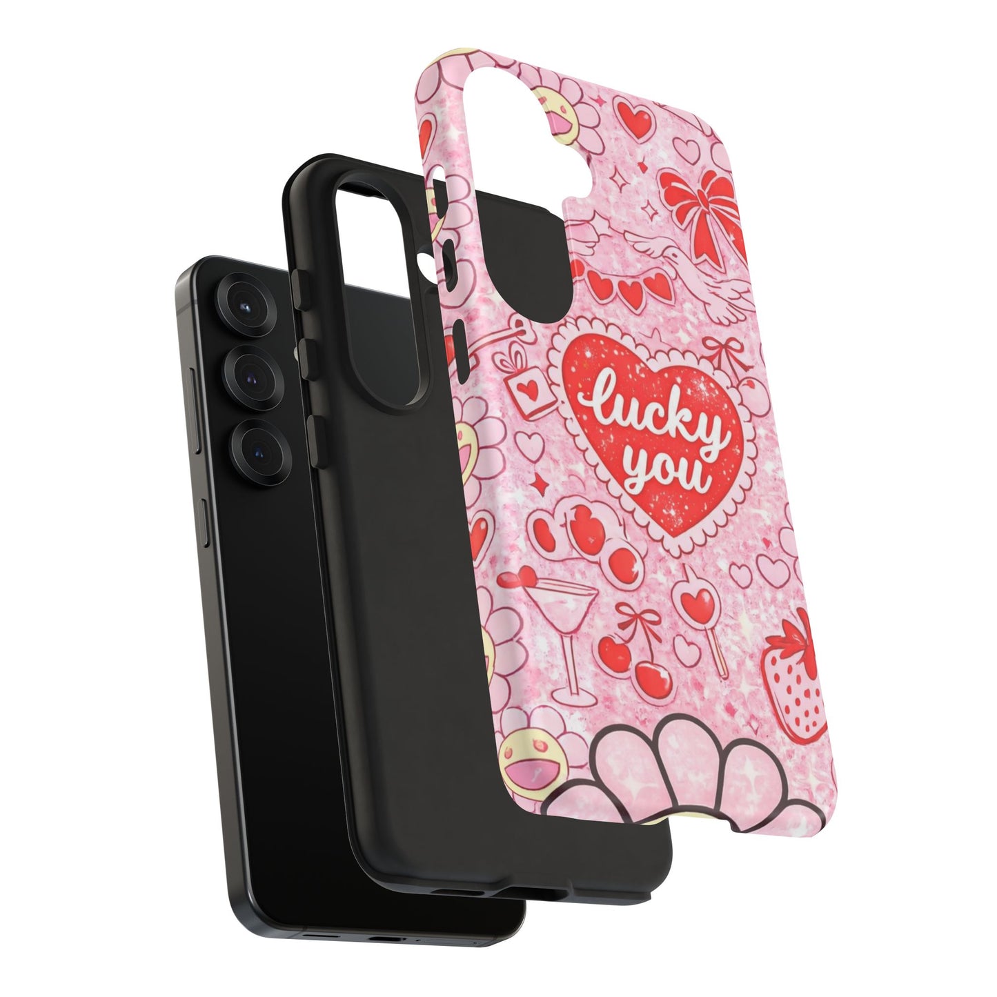 Pink Kawaii 'Lucky You' Floral Phone Case — Cute Valentine’s Protective Cover