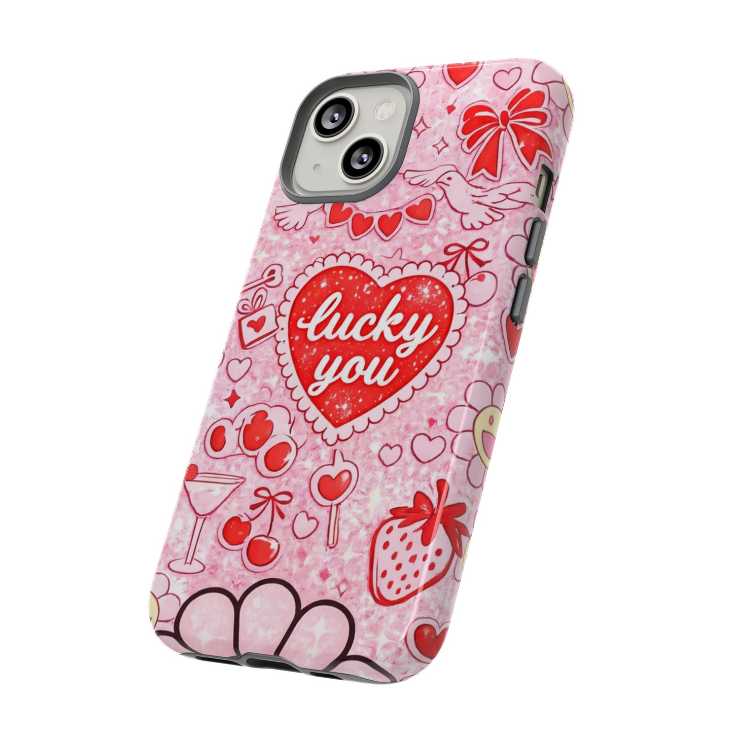 Pink Kawaii 'Lucky You' Floral Phone Case — Cute Valentine’s Protective Cover