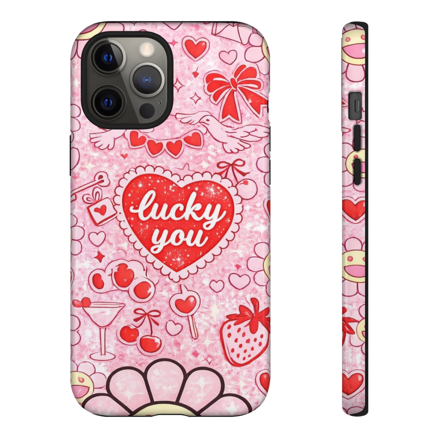 Pink Kawaii 'Lucky You' Floral Phone Case — Cute Valentine’s Protective Cover