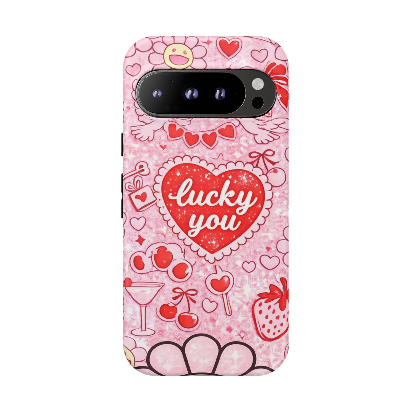 Pink Kawaii 'Lucky You' Floral Phone Case — Cute Valentine’s Protective Cover