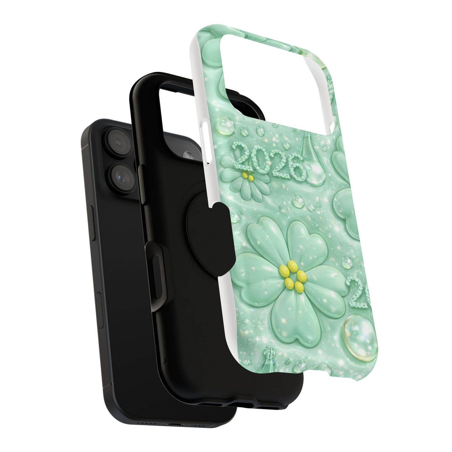 Impact-Resistant Phone Case — Mint 2026 Floral Clover Design