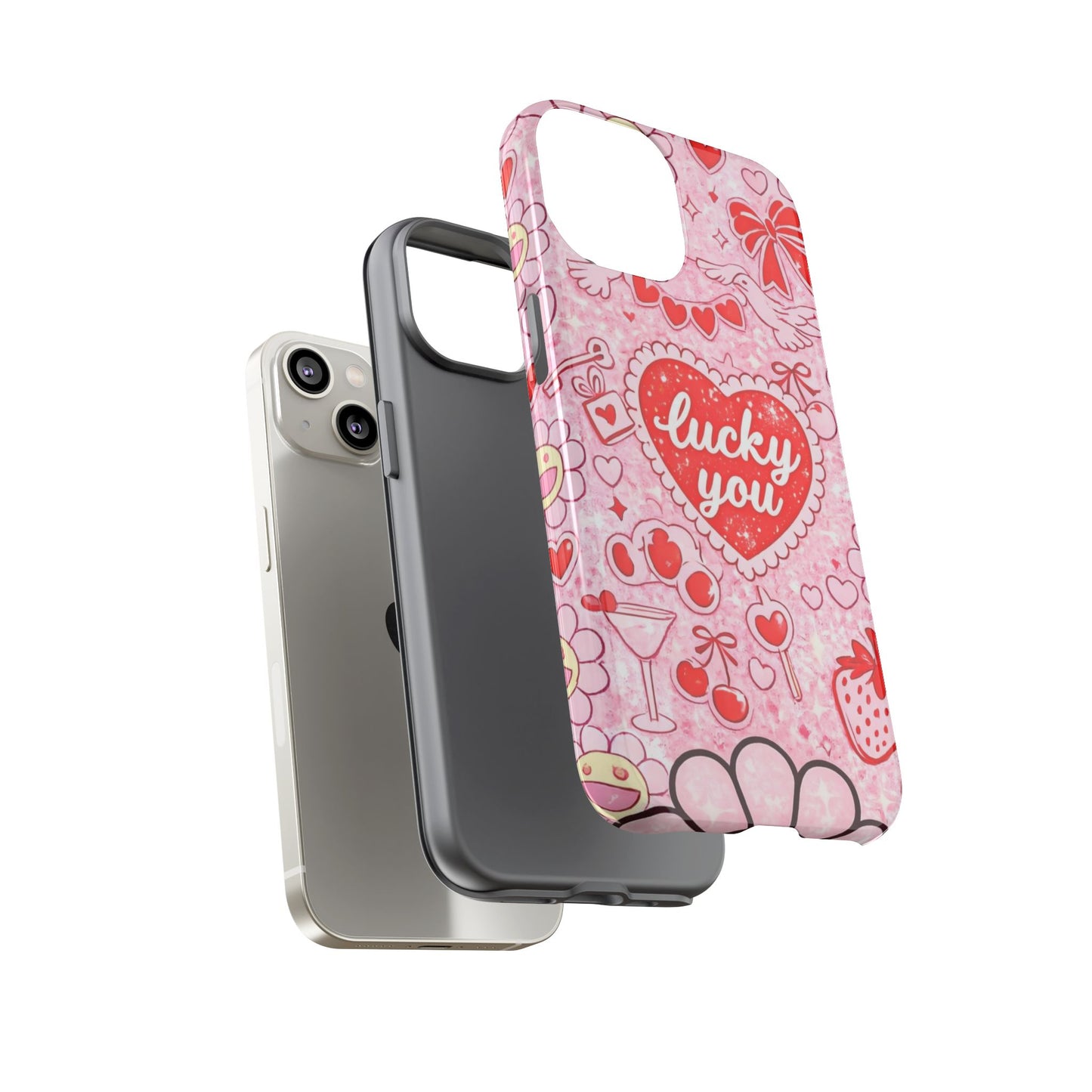 Pink Kawaii 'Lucky You' Floral Phone Case — Cute Valentine’s Protective Cover