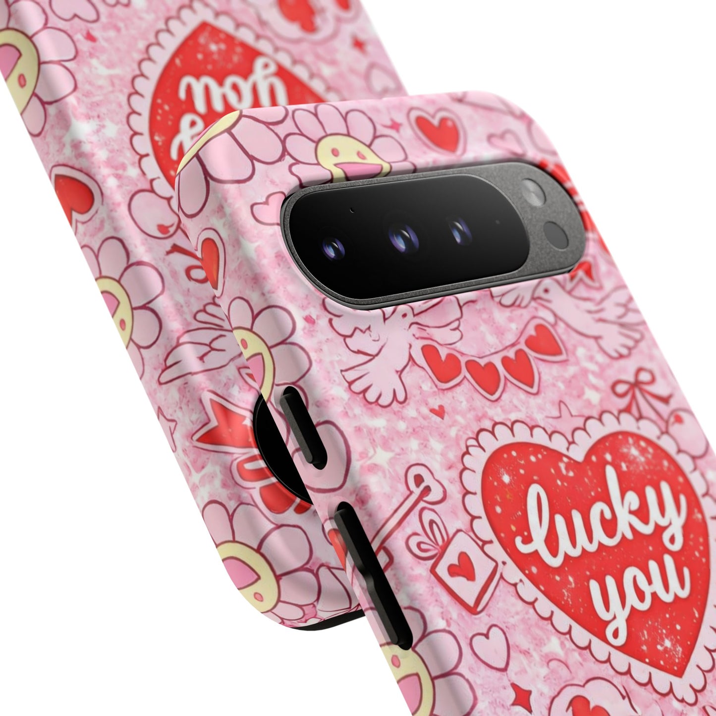 Pink Kawaii 'Lucky You' Floral Phone Case — Cute Valentine’s Protective Cover