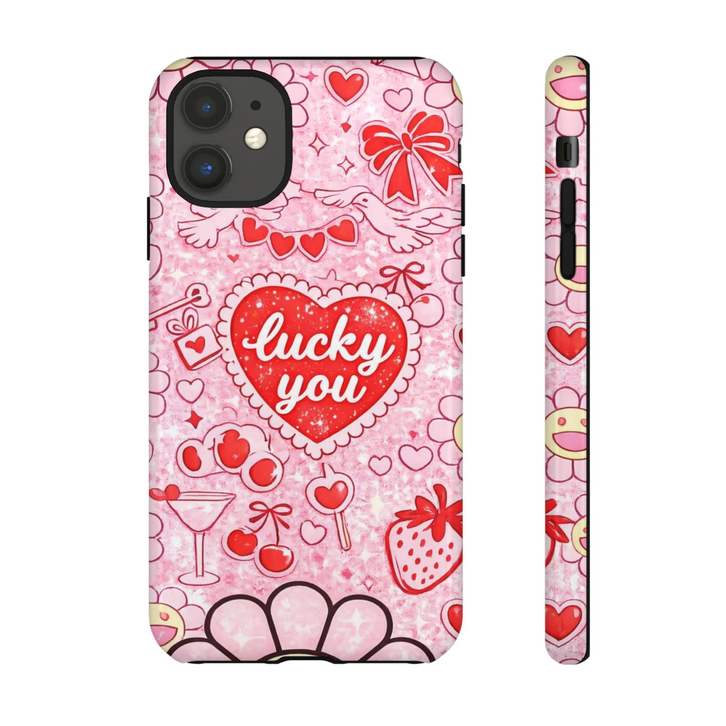 Pink Kawaii 'Lucky You' Floral Phone Case — Cute Valentine’s Protective Cover