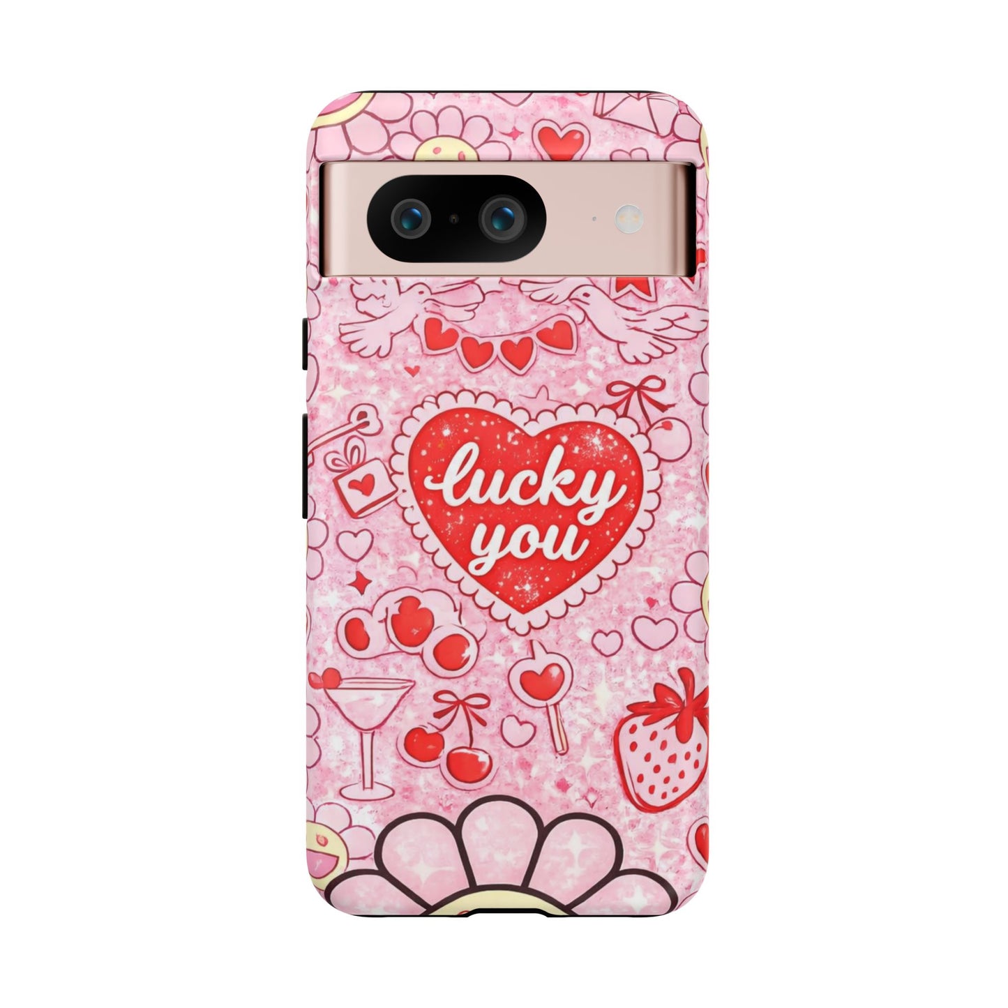 Pink Kawaii 'Lucky You' Floral Phone Case — Cute Valentine’s Protective Cover