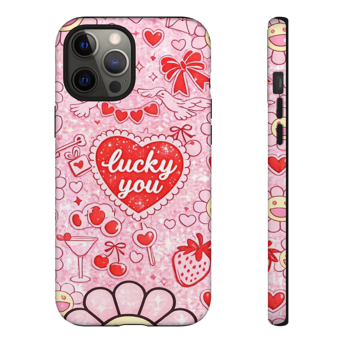 Pink Kawaii 'Lucky You' Floral Phone Case — Cute Valentine’s Protective Cover